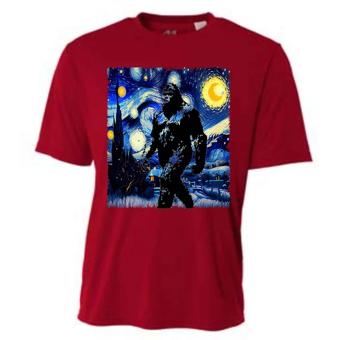 Starry Night Bigfoot Van Gogh Art Painting Sasquatch Cooling Performance Crew T-Shirt