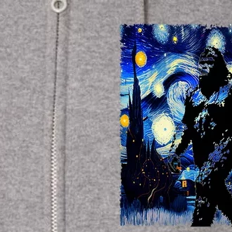 Starry Night Bigfoot Van Gogh Art Painting Sasquatch Full Zip Hoodie