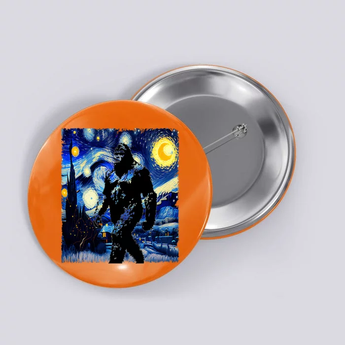 Starry Night Bigfoot Van Gogh Art Painting Sasquatch Button