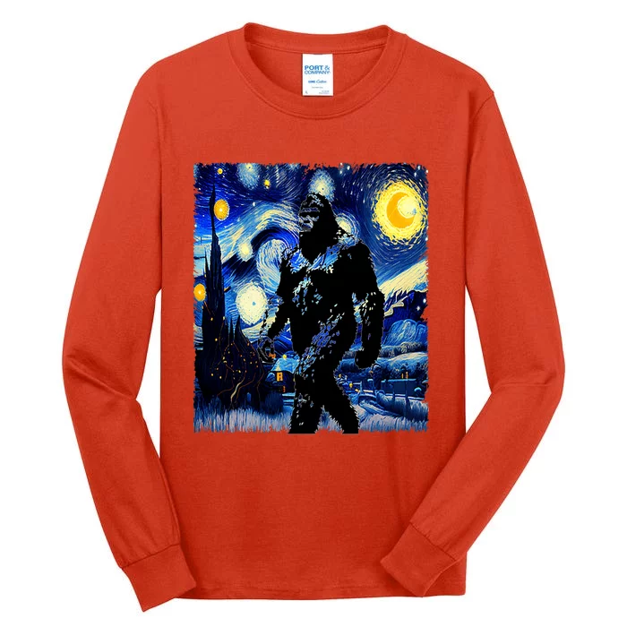 Starry Night Bigfoot Van Gogh Art Painting Sasquatch Tall Long Sleeve T-Shirt