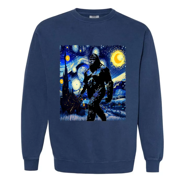 Starry Night Bigfoot Van Gogh Art Painting Sasquatch Garment-Dyed Sweatshirt