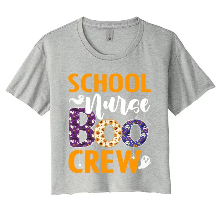 School Nurse Boo Crew Scary Nurse Halloween Ghost Spider Cool Gift Women's Crop Top Tee