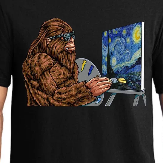 Starry Night Bigfoot Painting Funny Sasquatch Graphic Art Pajama Set