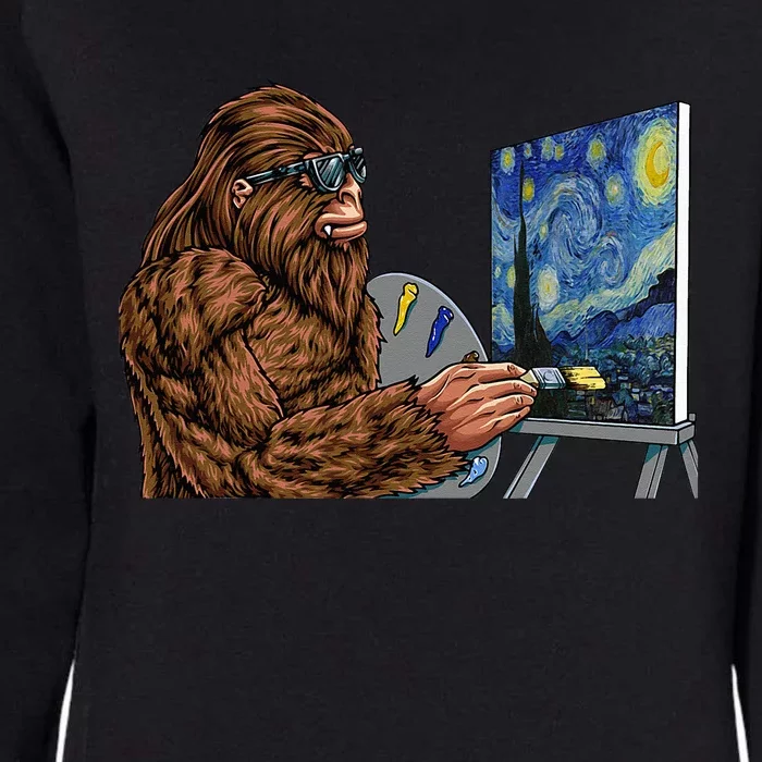 Starry Night Bigfoot Painting Funny Sasquatch Graphic Art Womens California Wash Sweatshirt