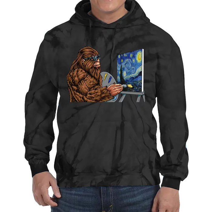 Starry Night Bigfoot Painting Funny Sasquatch Graphic Art Tie Dye Hoodie