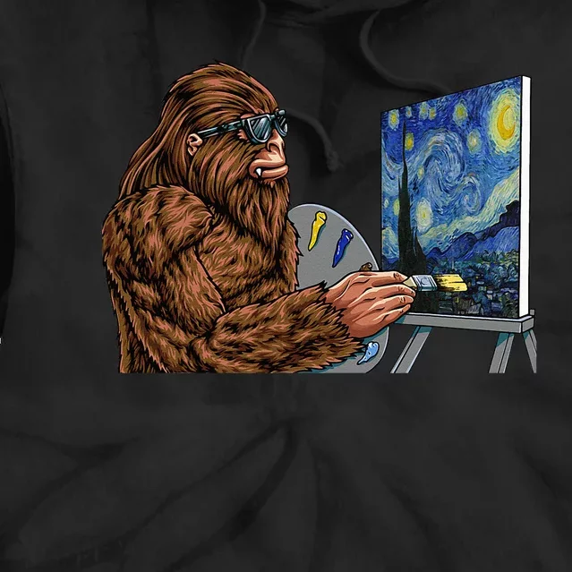 Starry Night Bigfoot Painting Funny Sasquatch Graphic Art Tie Dye Hoodie