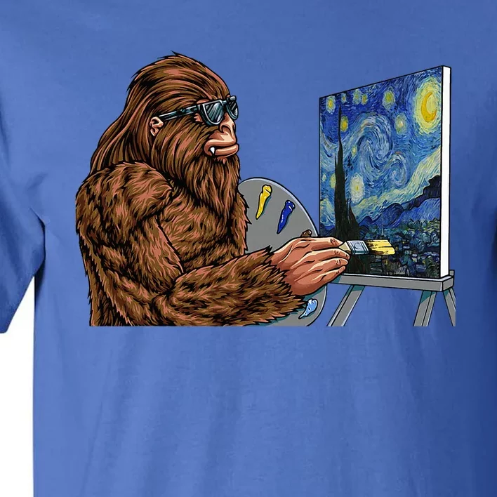 Starry Night Bigfoot Painting Funny Sasquatch Graphic Art Tall T-Shirt