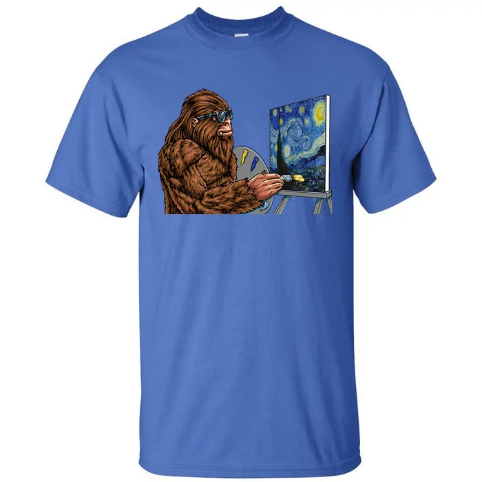 Starry Night Bigfoot Painting Funny Sasquatch Graphic Art Tall T-Shirt