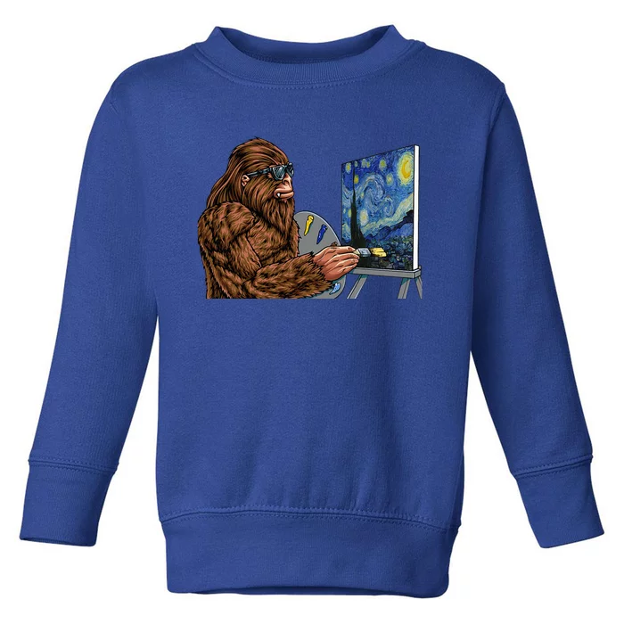 Starry Night Bigfoot Painting Funny Sasquatch Graphic Art Toddler Sweatshirt