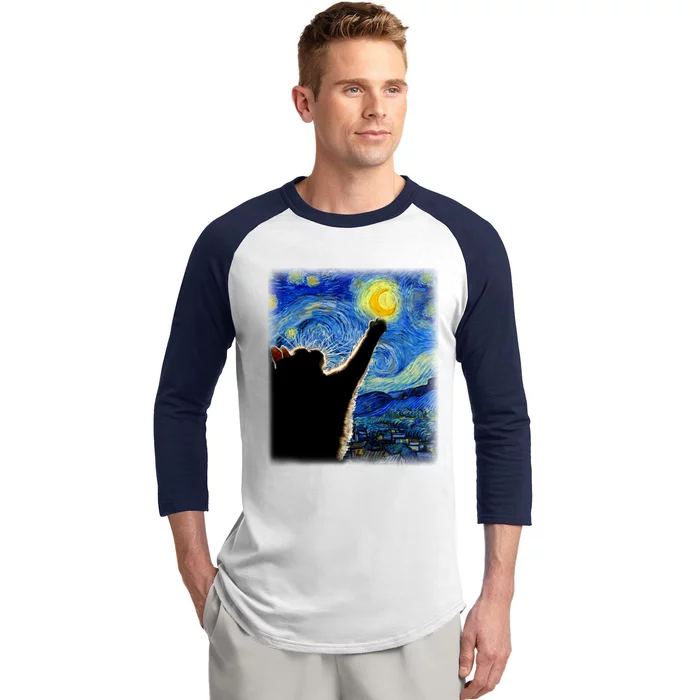 Starry Night Cat Van Gogh Cat Cat Lover Cat Mom Cat Dad Baseball Sleeve Shirt