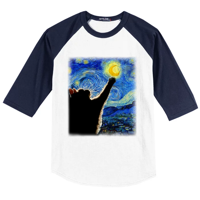 Starry Night Cat Van Gogh Cat Cat Lover Cat Mom Cat Dad Baseball Sleeve Shirt