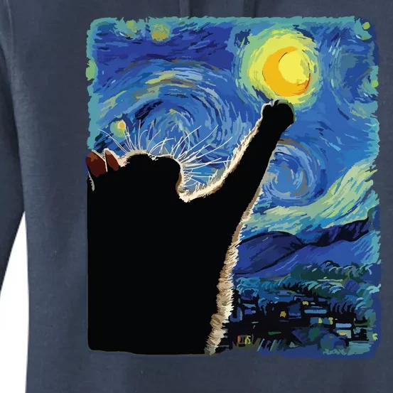 Starry Night Cat Van Gogh Cat Cat Lover Cat Mom Cat Dad Women's Pullover Hoodie