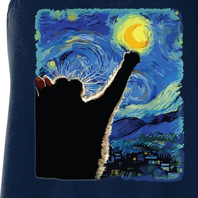 Starry Night Cat Van Gogh Cat Cat Lover Cat Mom Cat Dad Women's Racerback Tank