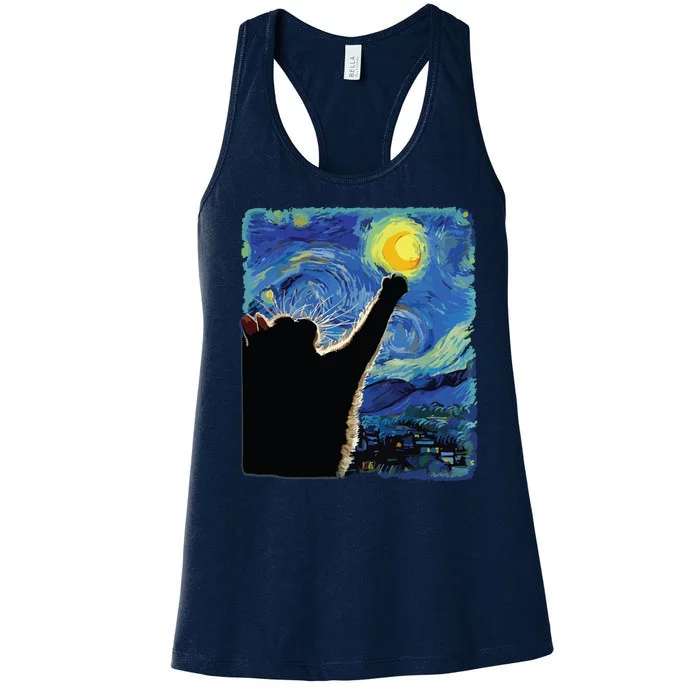 Starry Night Cat Van Gogh Cat Cat Lover Cat Mom Cat Dad Women's Racerback Tank