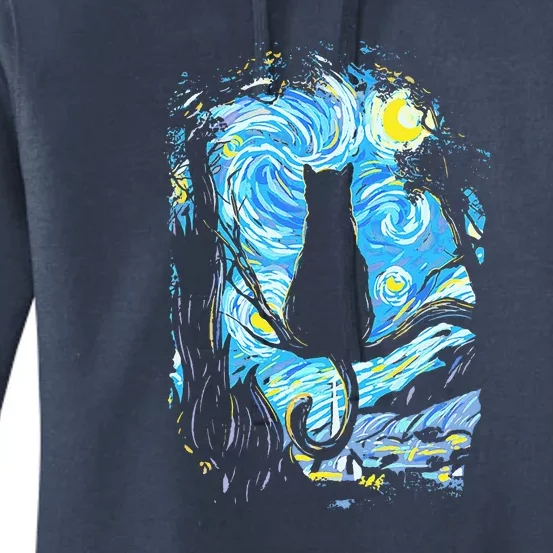 Starry Night Cat Van Gogh Cat Women's Pullover Hoodie