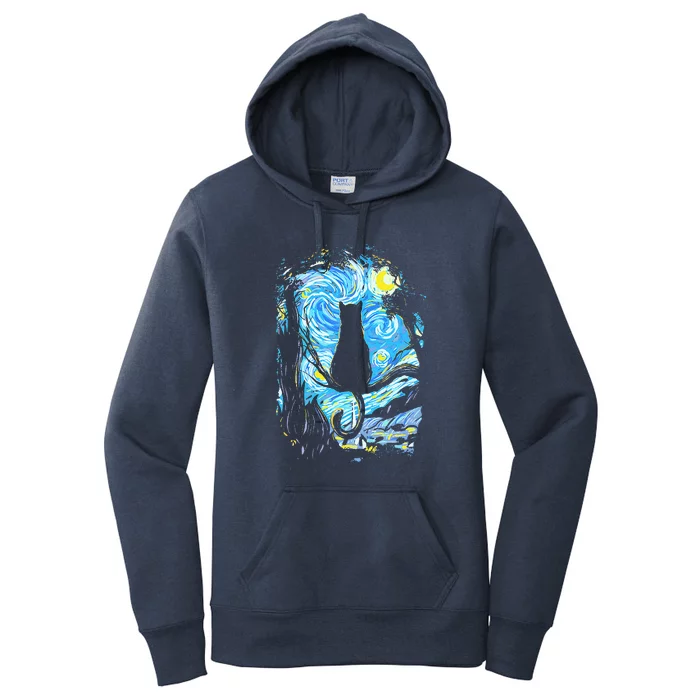 Starry Night Cat Van Gogh Cat Women's Pullover Hoodie