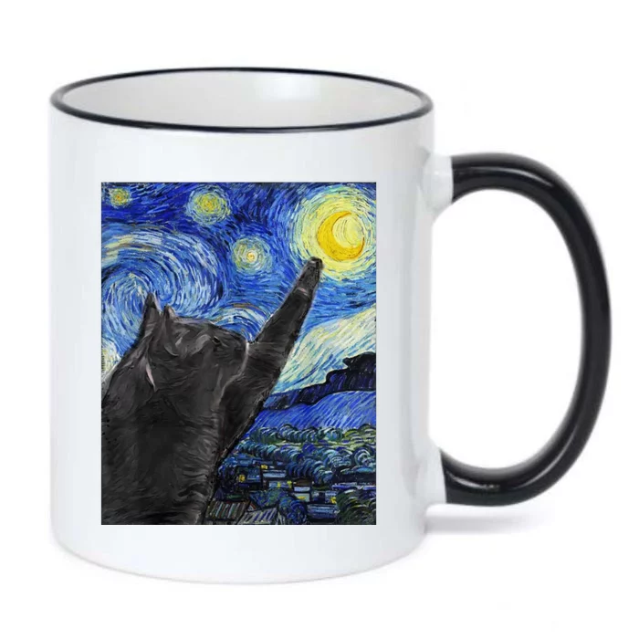 Starry Night Cat Artwork Black Color Changing Mug