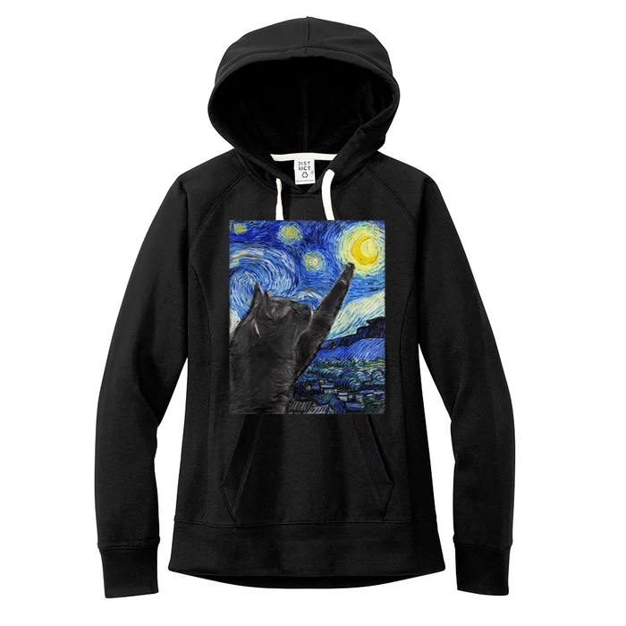 Starry Night Cat Artwork Women's Fleece Hoodie