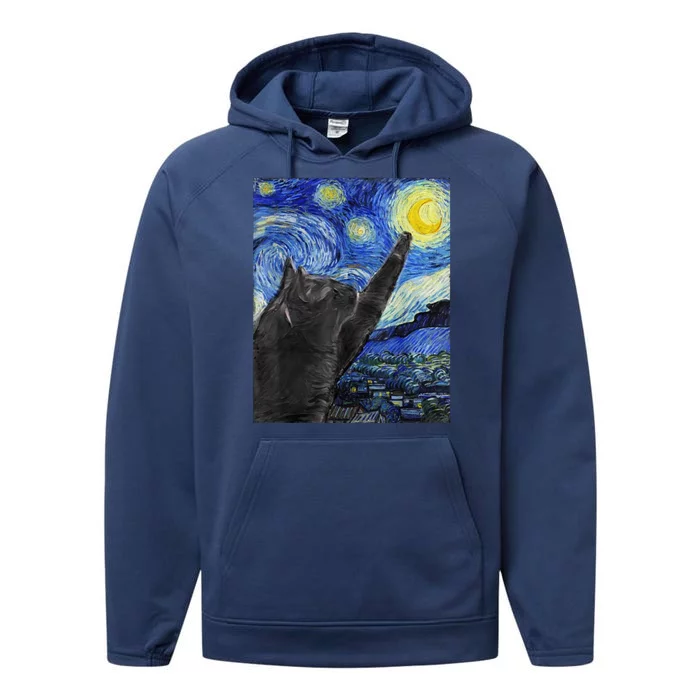 Starry Night Cat Artwork Performance Fleece Hoodie