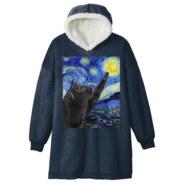 Starry Night Cat Artwork Hooded Wearable Blanket