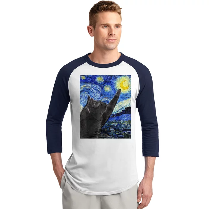 Starry Night Cat Artwork Baseball Sleeve Shirt