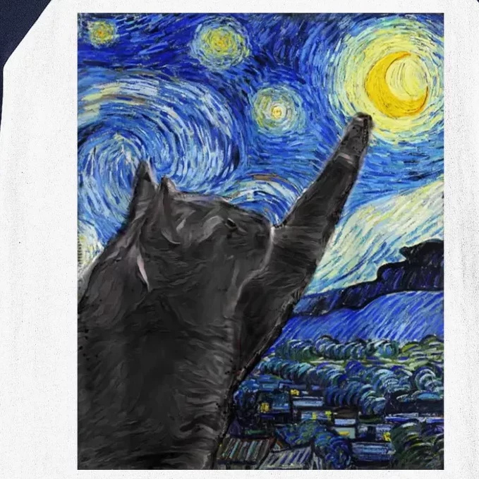 Starry Night Cat Artwork Baseball Sleeve Shirt