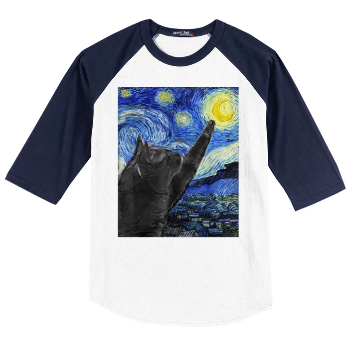 Starry Night Cat Artwork Baseball Sleeve Shirt