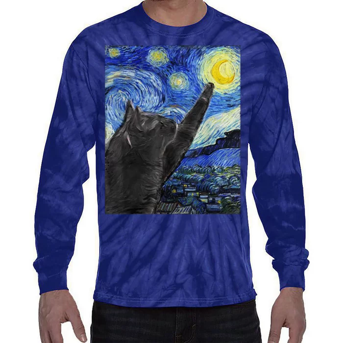 Starry Night Cat Artwork Tie-Dye Long Sleeve Shirt