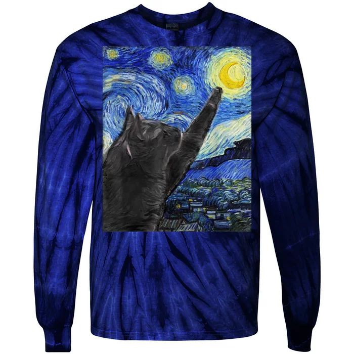 Starry Night Cat Artwork Tie-Dye Long Sleeve Shirt