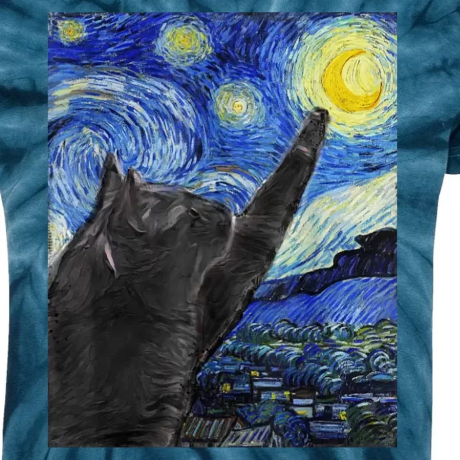 Starry Night Cat Artwork Kids Tie-Dye T-Shirt