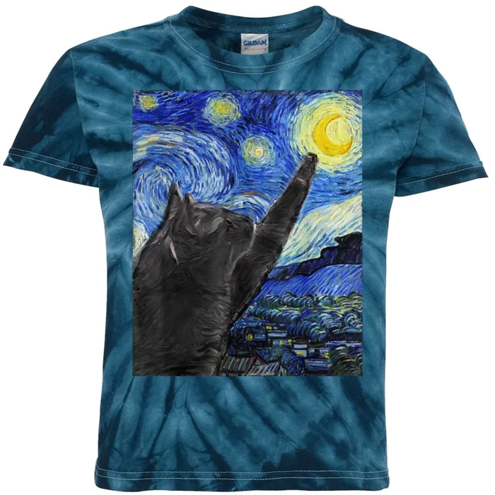 Starry Night Cat Artwork Kids Tie-Dye T-Shirt