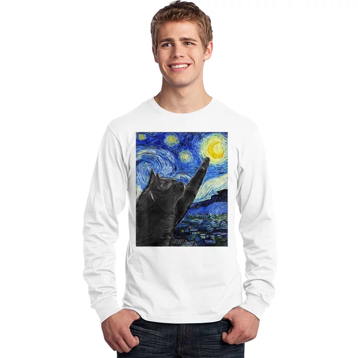 Starry Night Cat Artwork Long Sleeve Shirt