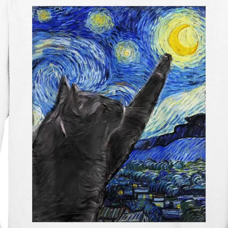 Starry Night Cat Artwork Long Sleeve Shirt