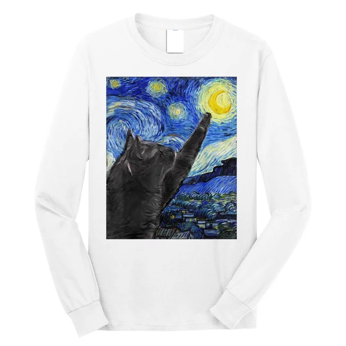 Starry Night Cat Artwork Long Sleeve Shirt