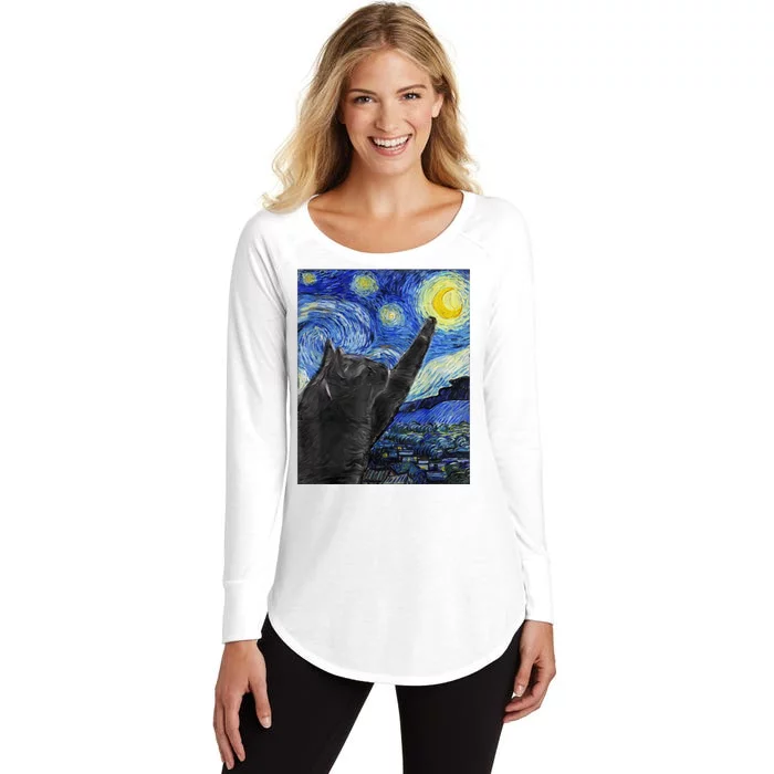 Starry Night Cat Artwork Women's Perfect Tri Tunic Long Sleeve Shirt