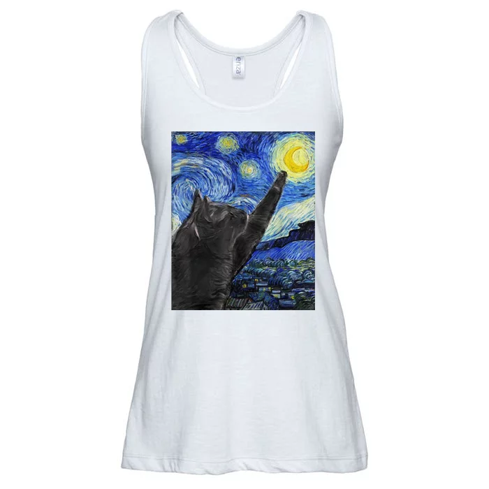 Starry Night Cat Artwork Ladies Essential Flowy Tank