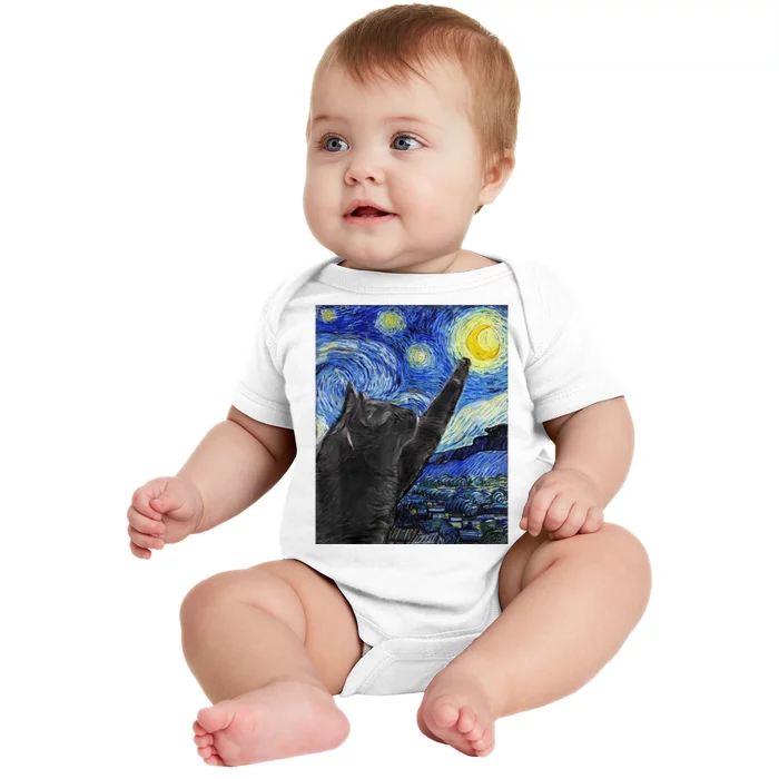 Starry Night Cat Artwork Baby Bodysuit