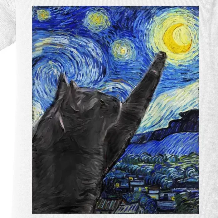 Starry Night Cat Artwork Baby Bodysuit