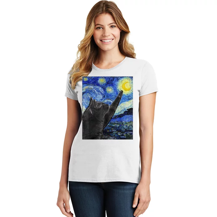 Starry Night Cat Artwork Women's T-Shirt