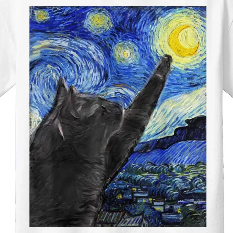 Starry Night Cat Artwork Kids T-Shirt