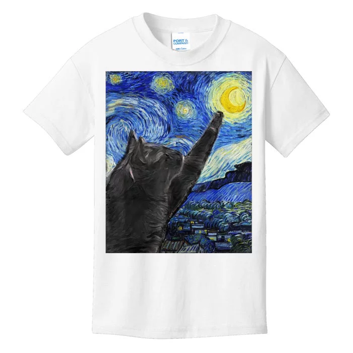 Starry Night Cat Artwork Kids T-Shirt