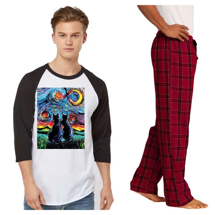 Scary Night Cat Van Gogh Art Raglan Sleeve Pajama Set