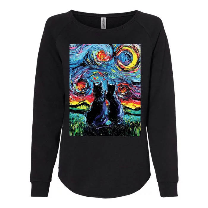 Scary Night Cat Van Gogh Art Womens California Wash Sweatshirt