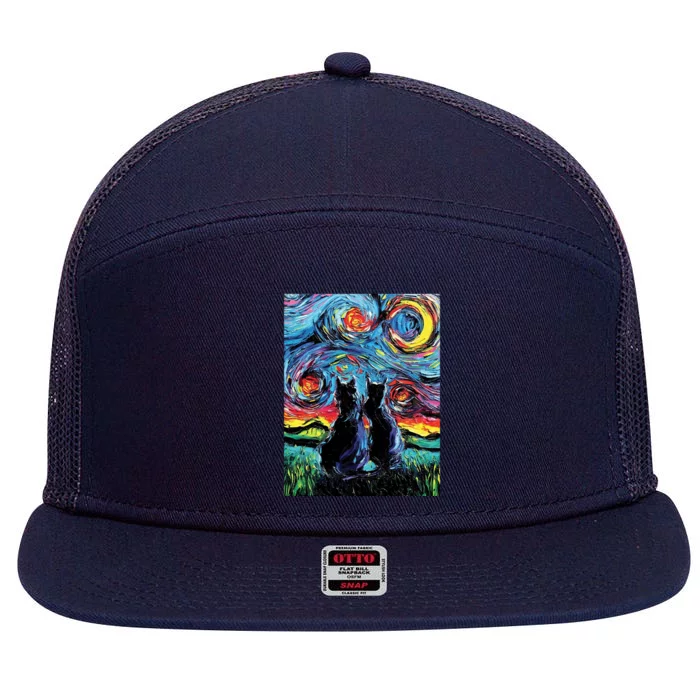 Scary Night Cat Van Gogh Art 7 Panel Mesh Trucker Snapback Hat