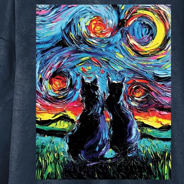 Scary Night Cat Van Gogh Art Hooded Wearable Blanket