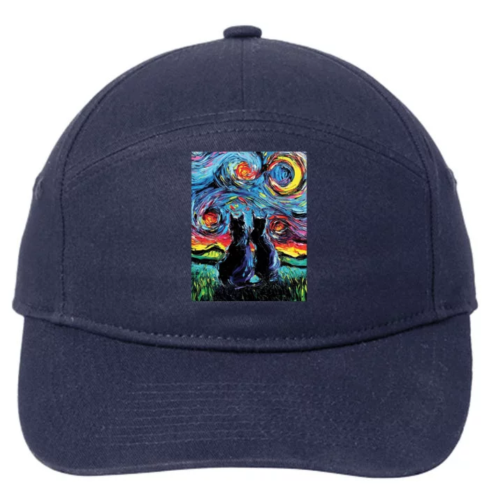 Scary Night Cat Van Gogh Art 7-Panel Snapback Hat