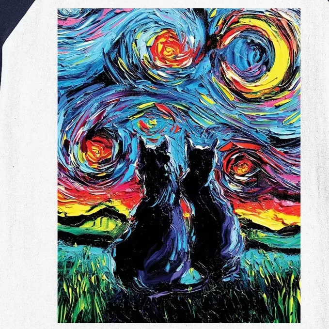 Scary Night Cat Van Gogh Art Baseball Sleeve Shirt