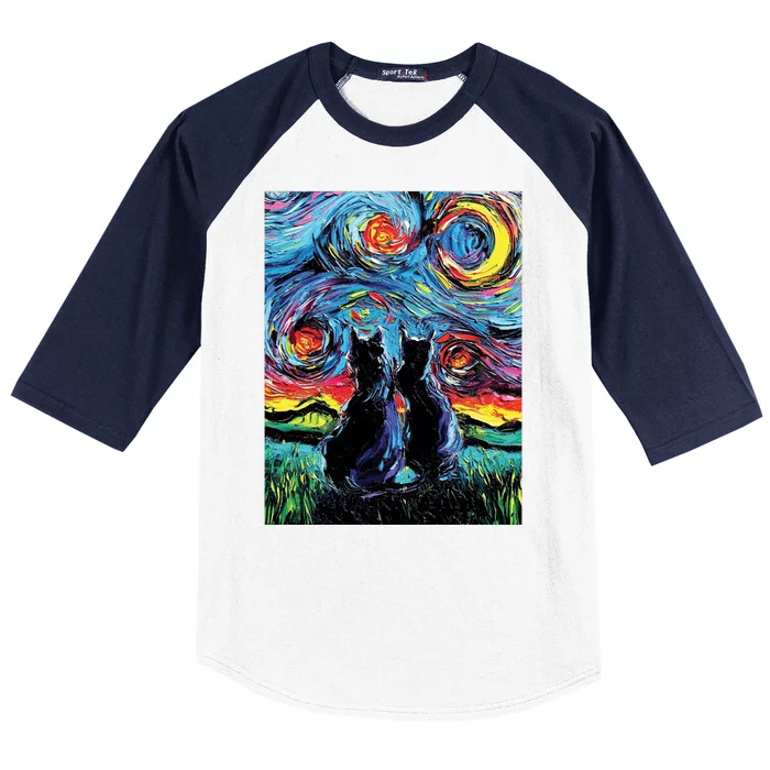 Scary Night Cat Van Gogh Art Baseball Sleeve Shirt