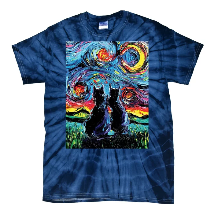 Scary Night Cat Van Gogh Art Tie-Dye T-Shirt