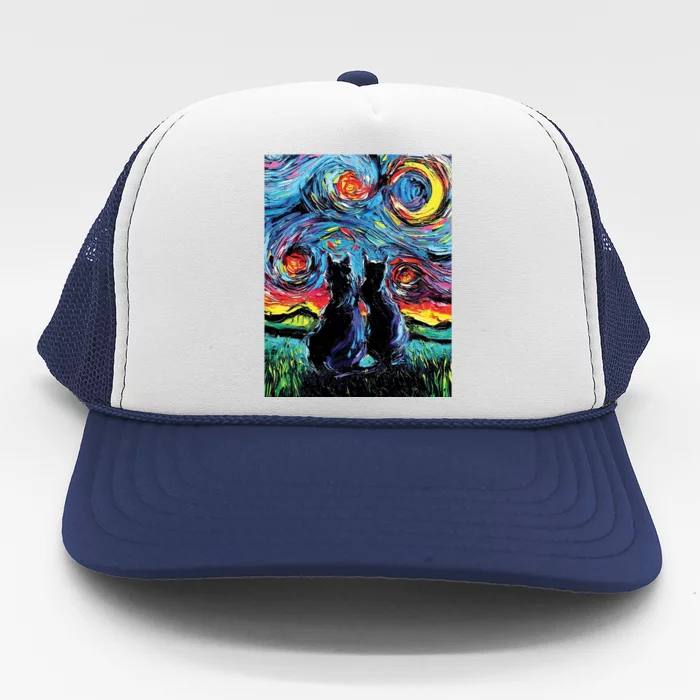 Scary Night Cat Van Gogh Art Trucker Hat